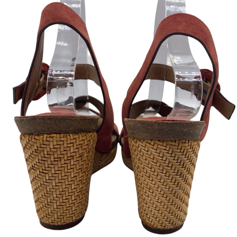 Sofft Womens Shoes Casidy Wedge Sandals 9.5 Coral Orange Suede Leather Platform - Picture 7 of 14